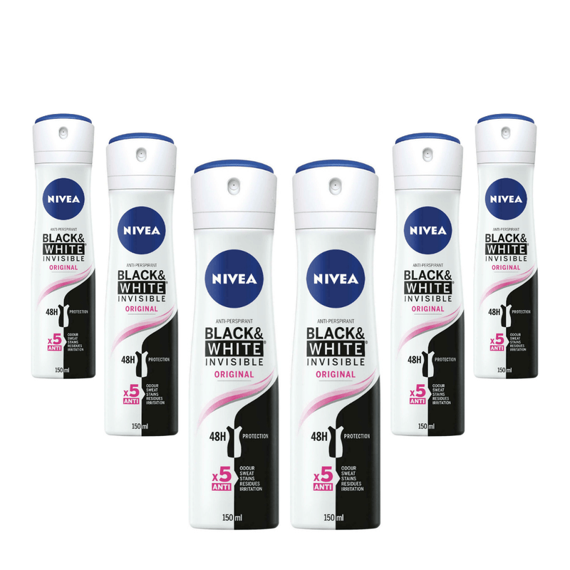 Nivea Invisible Black & White Anti-perspirant Spray Deodorant For Women 150ml - Pack of 6