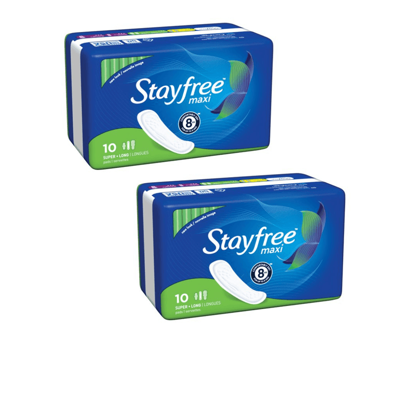 Stayfree Maxi Pads (Without Wings), Super Absorbency, 10ct (Pack of 2)