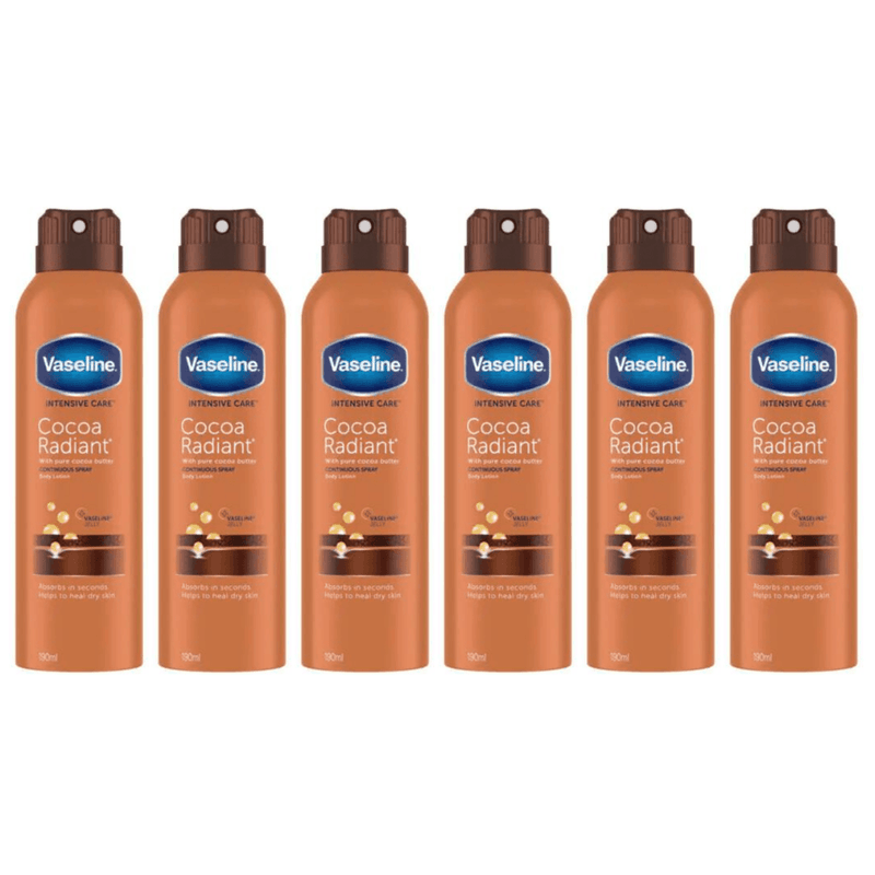 Vaseline Intensive Care Spray Lotion Cocoa Radiant 190ml - Pack of 6