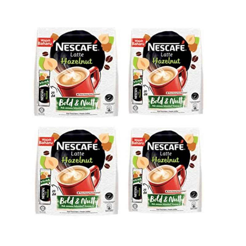 Nescafe Instant Coffee Latte Hazelnut Imported from Nestle Malaysia  -Pack of 4