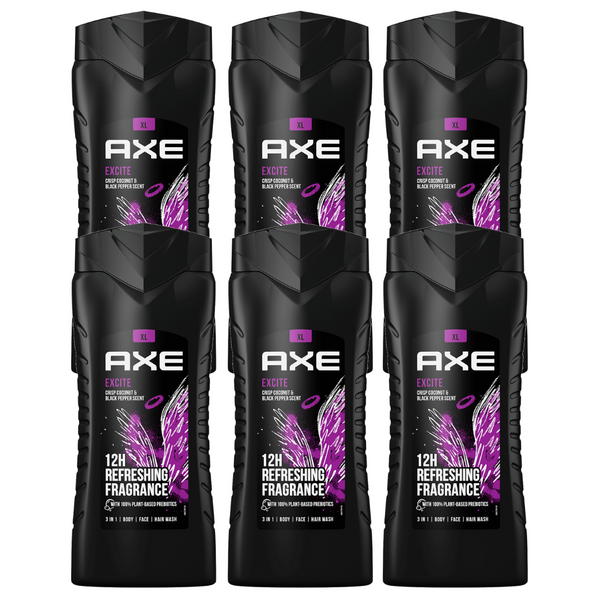 AXE XL 3-In-1 Wash, Excite Crisp Coconut & Black Pepper Scent, 400ml -