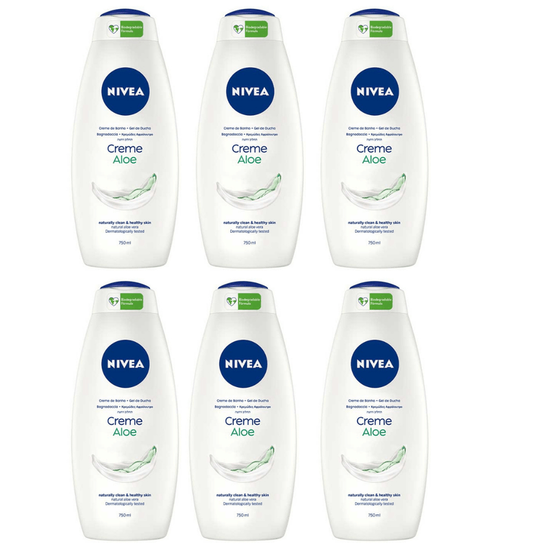 Nivea Shower Gel & Body Wash Creme Aloe 750ml - Pack of 6