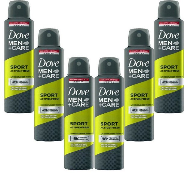 Dove Men + Care Sport Active Fresh Antiperspirant Deodorant Spray 150ml - Pack of 6