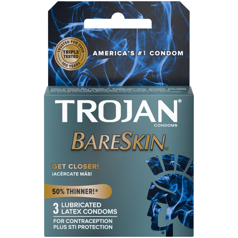 Trojan Bareskin Lubricated, Latex Condoms 3ct - Pack of 3