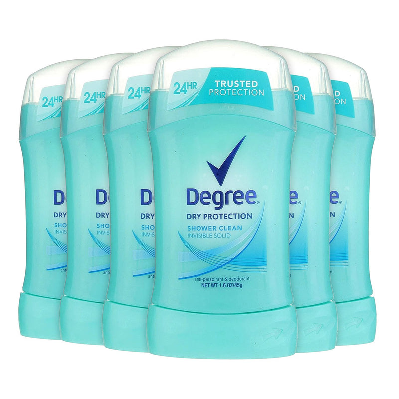Degree Dry Protection Women Deodorant Invisible Solid, Shower Clean 1.6oz - Pack of 6