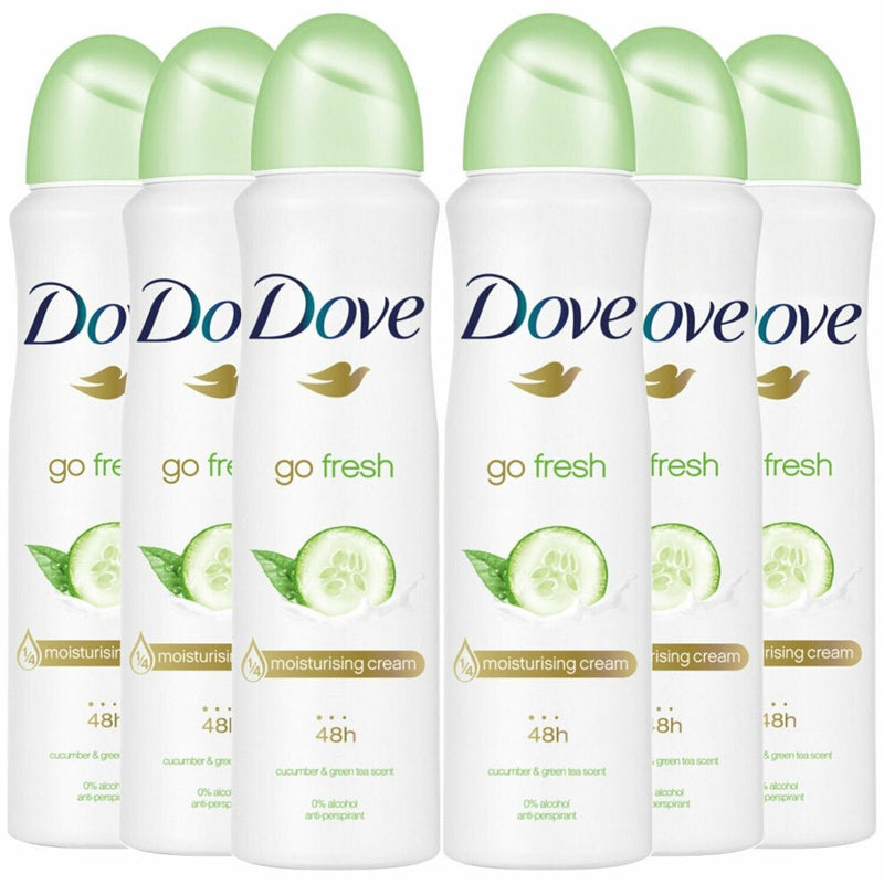 Dove Cucumber & Green Tea Anti-Perspirant Body Spray Deodorant 150ml - Pack of 6