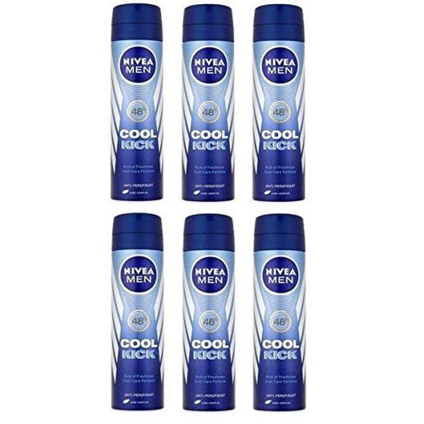 Nivea Men Cool Kick 48-Hour Deodorant Anti-Perspirant Spray 150ml (Pack of 6)